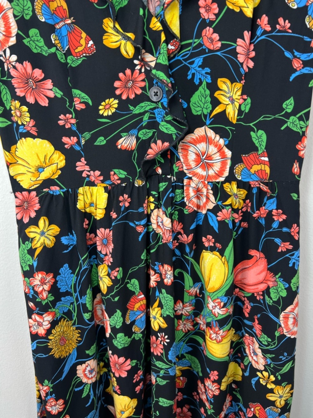 Anthropologie Maeve Bloedel Floral Dress Black Short Sleeves V-Neck Pockets Sz 0 - Picture 6 of 16